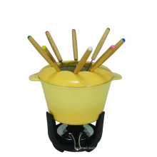 Yellow Enamel Cast Iron Fondue Set for hot pot